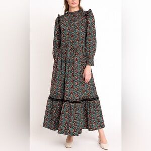 NEW Roller Rabbit Maxi Dress Etoiles Delfia Black Starry Print Small